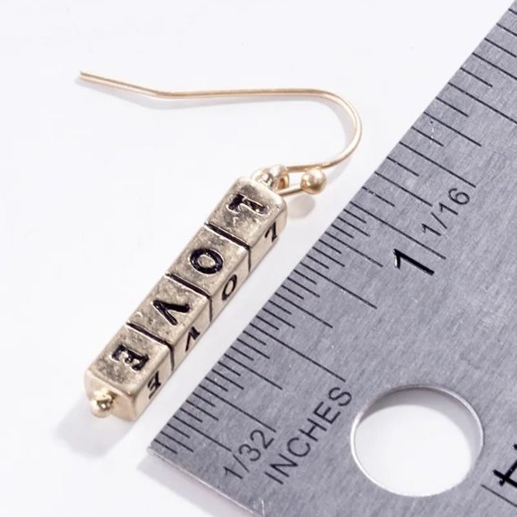 Set of 3 Earrings Love Hoop Gold Dangle Stud Fashion Jewelry Small Brass Resin - Picture 2 of 7